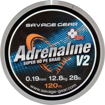 Шнур SAVAGE GEAR HD4 Adrenaline V2 120m 0.16mm 22lbs 10kg Grey